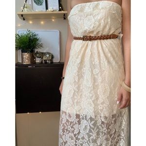Cute strapless lace dresses with belt